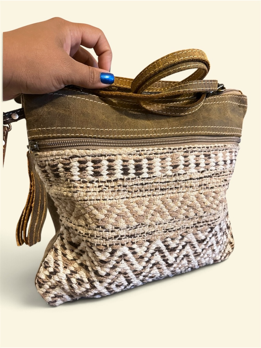 Myra Bag Boho Woven Clutch in Brown and Cream
